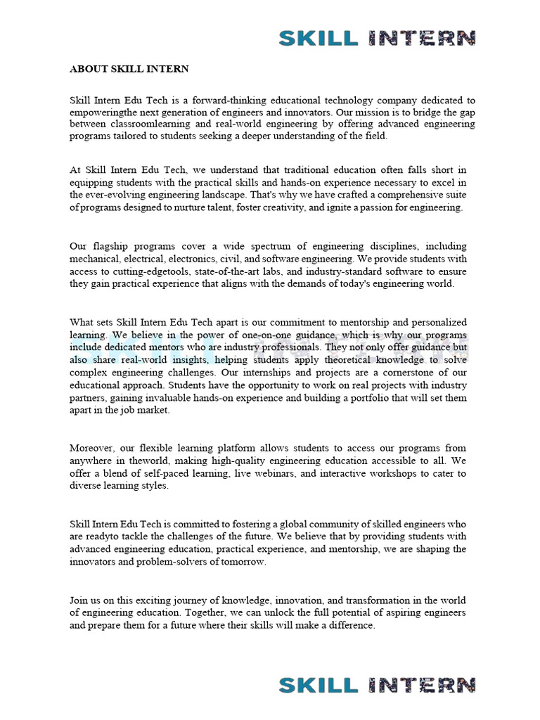Skil Intern Pvt Ltd | PDF | Engineering | Mentorship