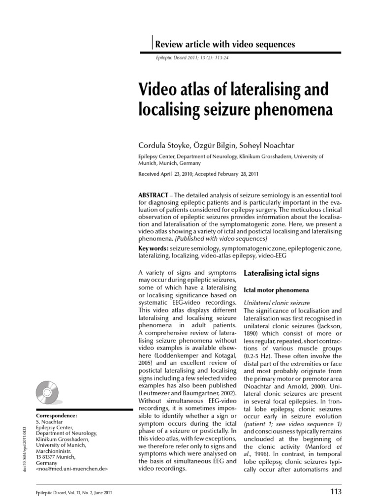 Video Atlas of Lateralising and Localising Seizure Phenomena. Epileptic ...