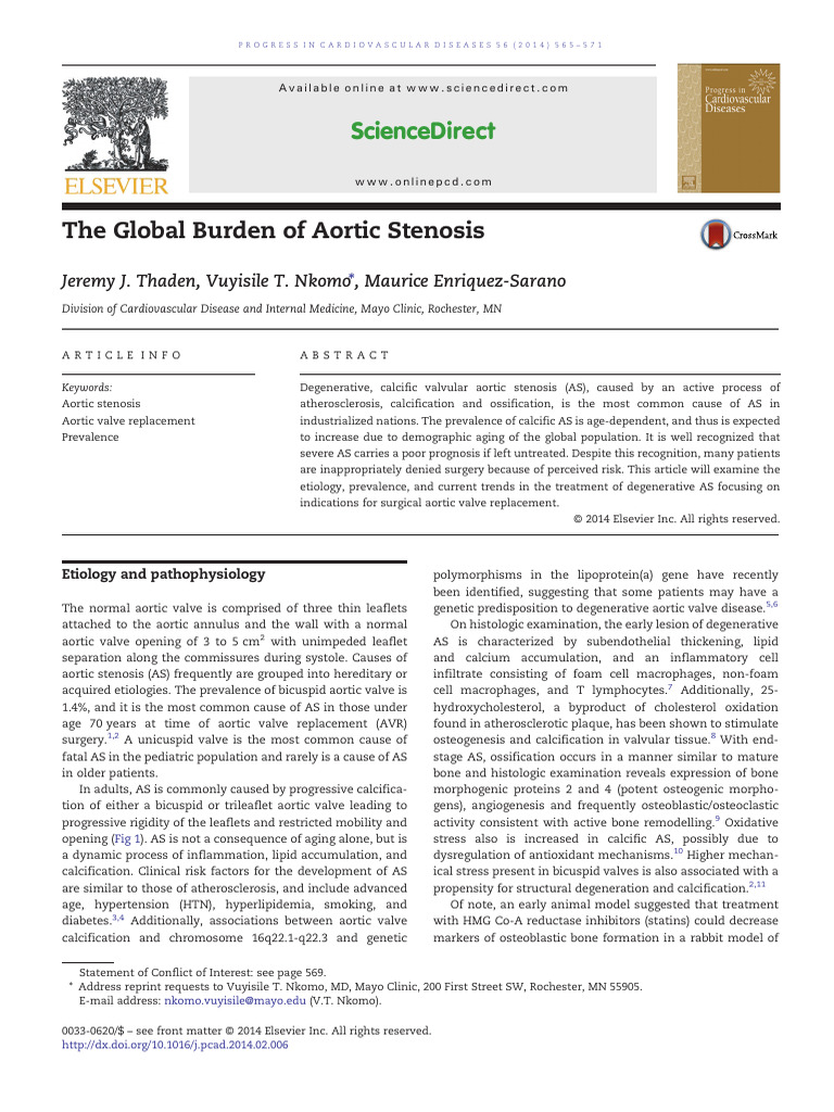 The Global Burden of Aortic Stenosis | PDF | Atherosclerosis | Heart