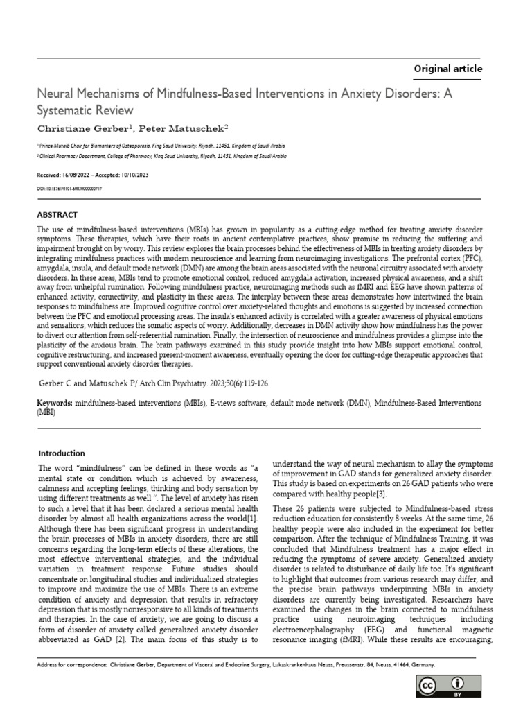 Neural Mechanisms of Mindfulness in Anxiety | PDF | Anxiety | Mindfulness