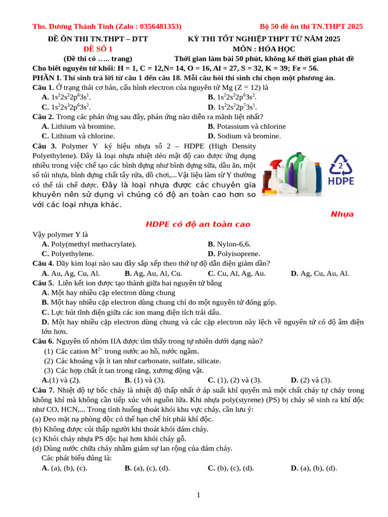 De 1 On TN - THPT 2025 - DTT | PDF
