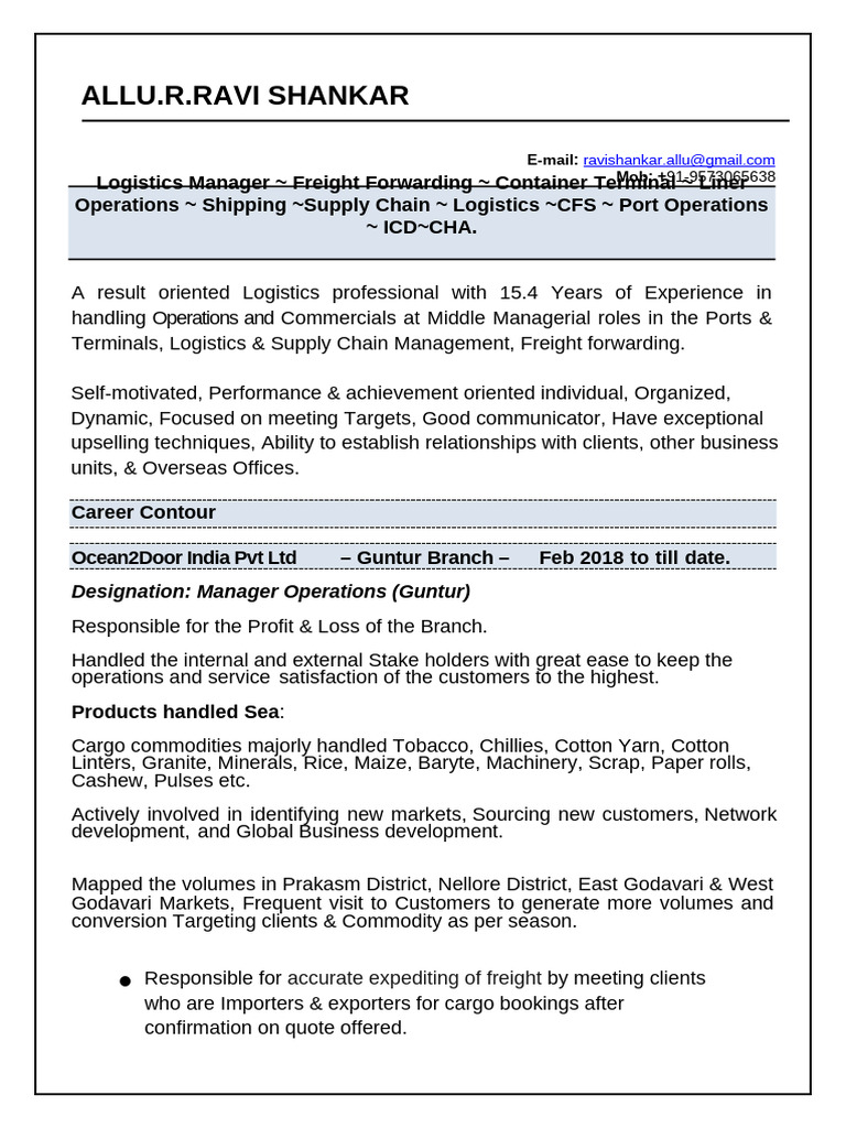 Ravi Shankar A - Hyd | PDF | Logistics | Cargo