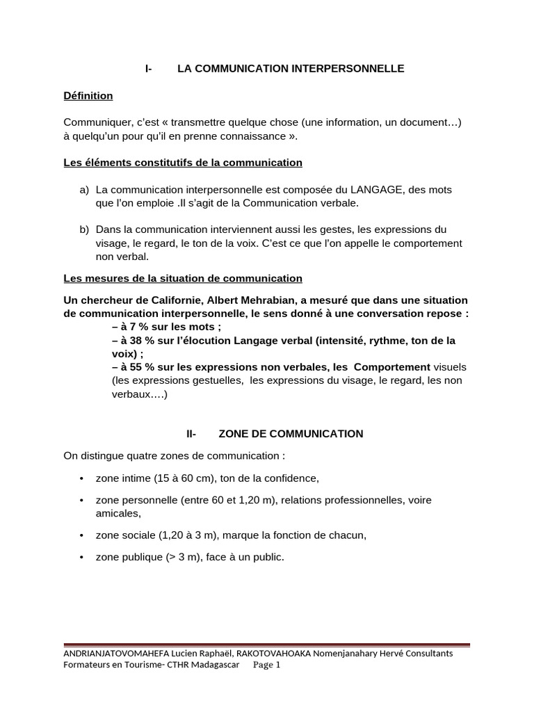 Zones et éléments de la communication | PDF