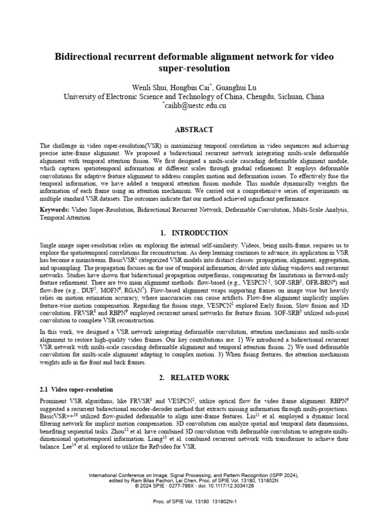 Bidirectional Recurrent Deformable Alignment Network For Video Super ...