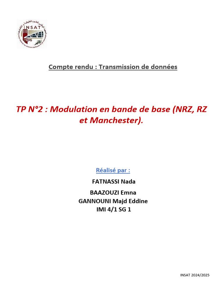 Modulation en bande de base : NRZ, RZ, Manchester | PDF | Débit binaire ...