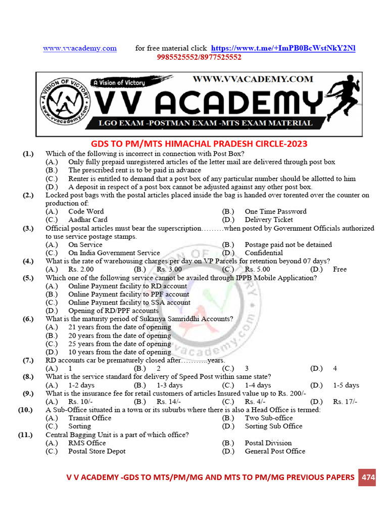 GDS To MTS PM 2023 Himachalpradesh Circle | PDF | Mail | Postage Stamp