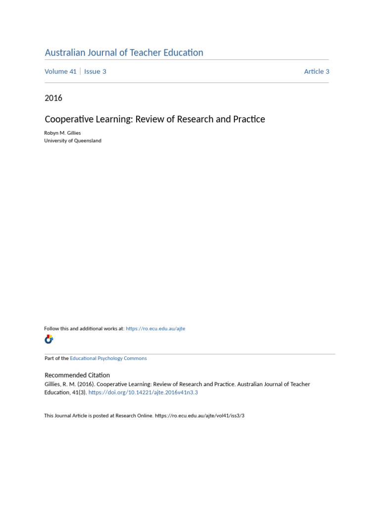 Cooperative Learning Research Review | PDF | Teachers | Motivational