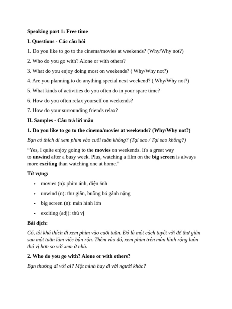 Speaking Part 1 Free Time | PDF