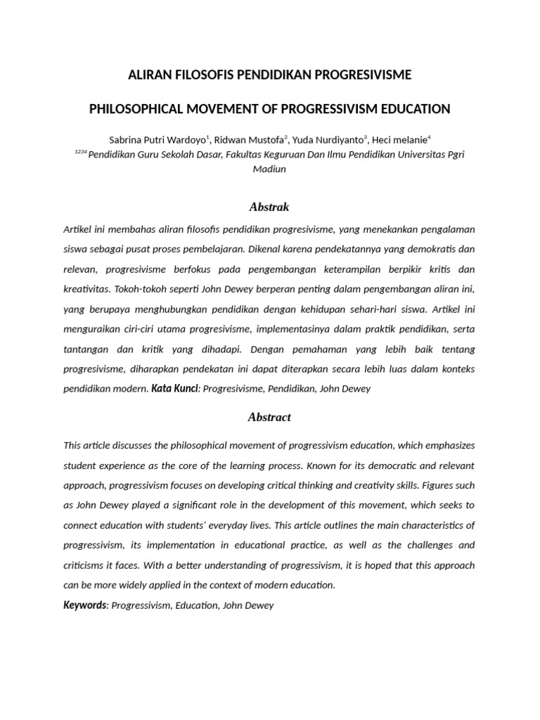 Aliran Filosofis Pendidikan Progresivisme | PDF