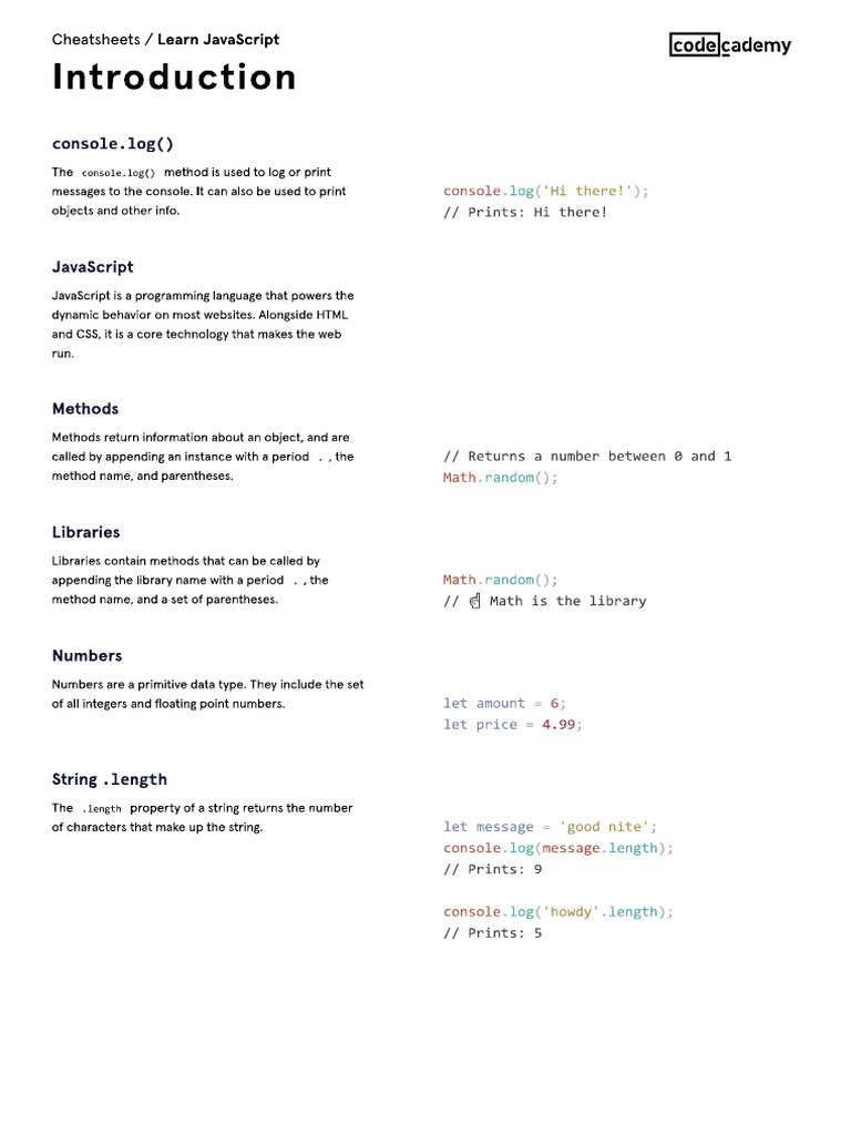 Javascript Cheatsheet | PDF
