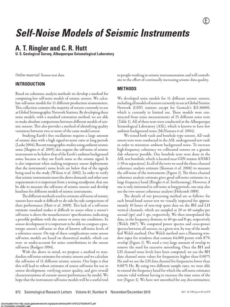 Seismic Sensor Self-Noise Models | PDF | Seismology | Spectral Density