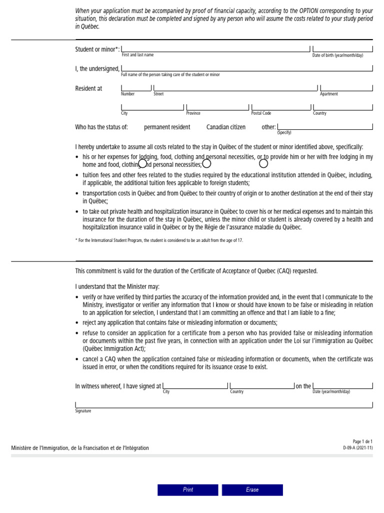 Québec Student Sponsorship Form | PDF | Quebec | Justice