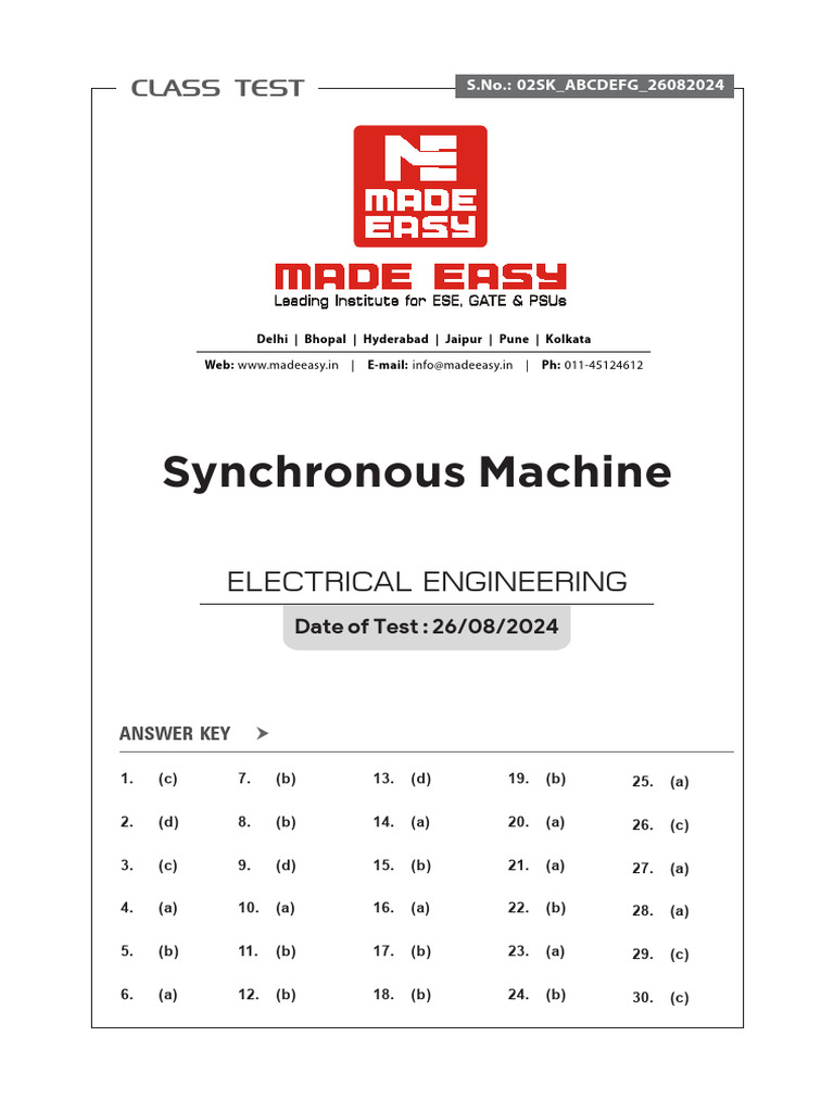 Synchronous Machine Test Answers and Explanations | PDF | Power ...