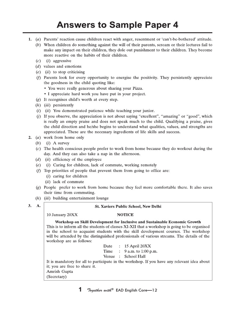 Cbse Cl12 Ead English Core Answers to Sample Paper 4 2025 PDF
