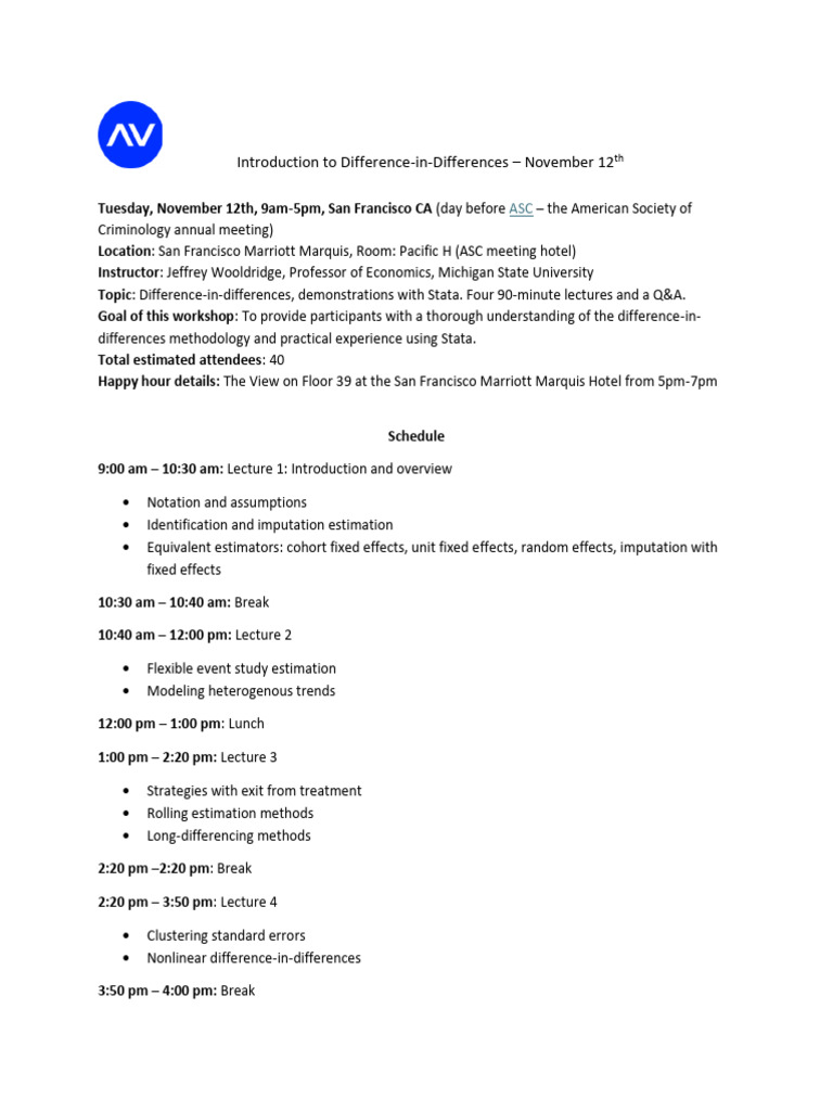 ASC DiD - Jeff Wooldridge - Final Schedule | PDF