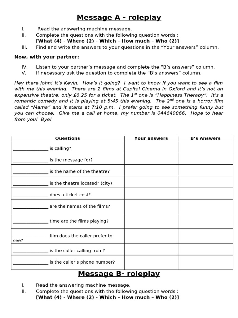 Message A and B Roleplay | PDF