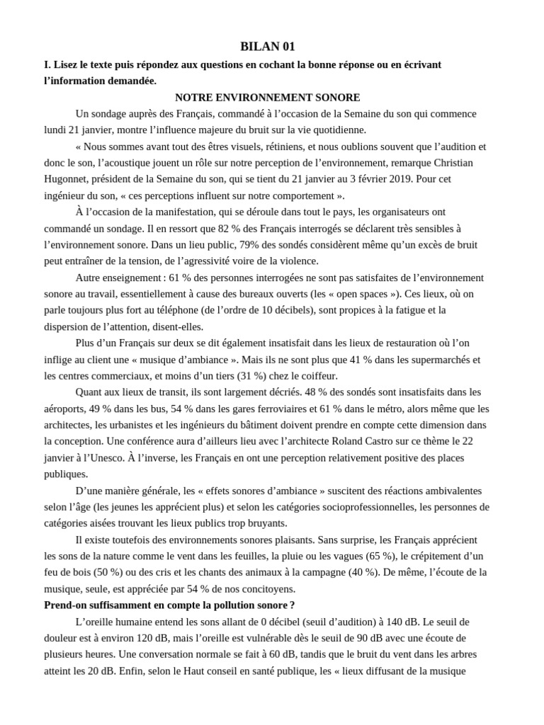 Impact du bruit sur la vie quotidienne | PDF | Bruit