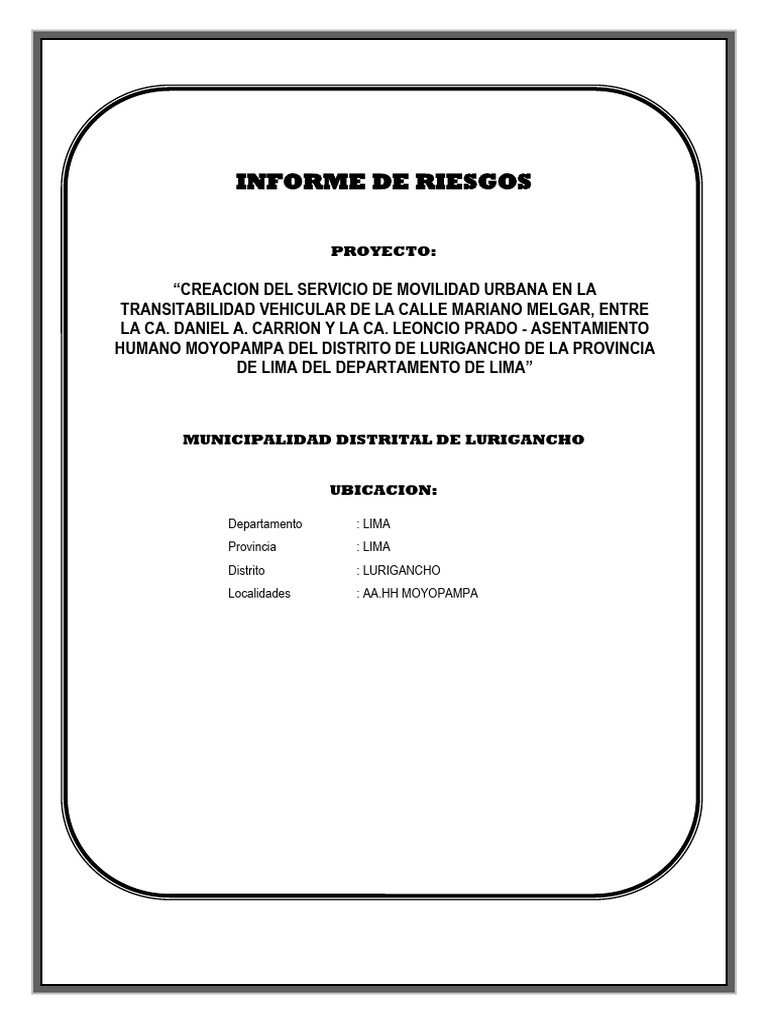 Informe de Riesgos en Lurigancho 2024 | PDF | Temblores | Riesgo