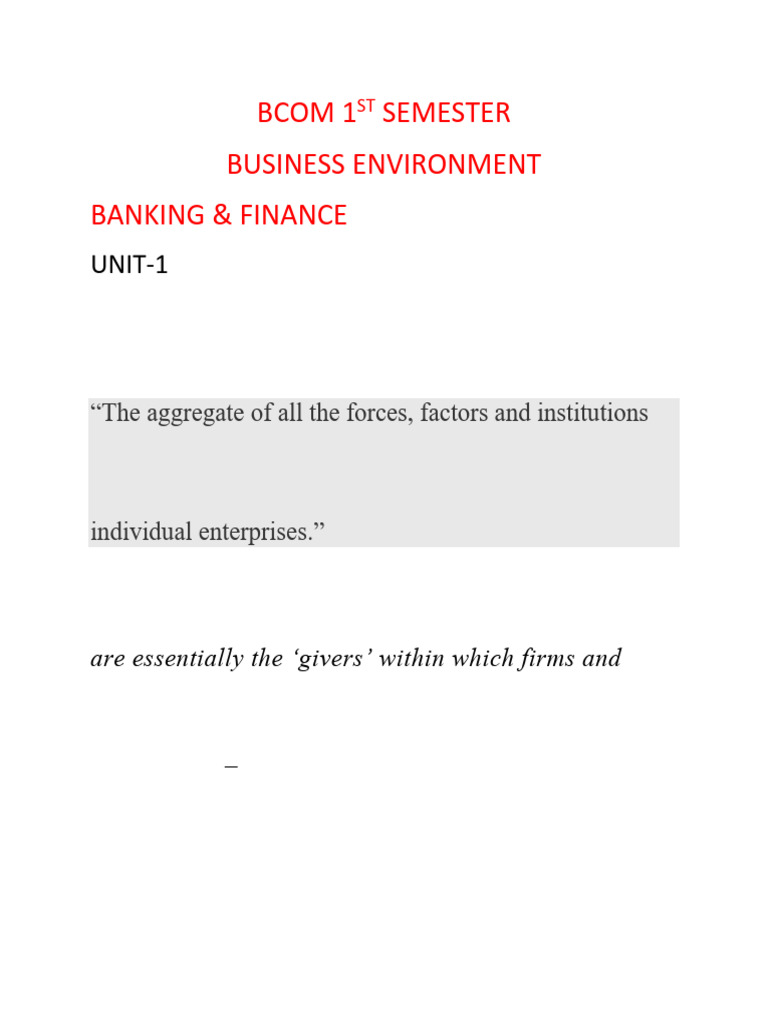 Business Environment Overview for B.Com 1st Sem | PDF | Swot Analysis ...