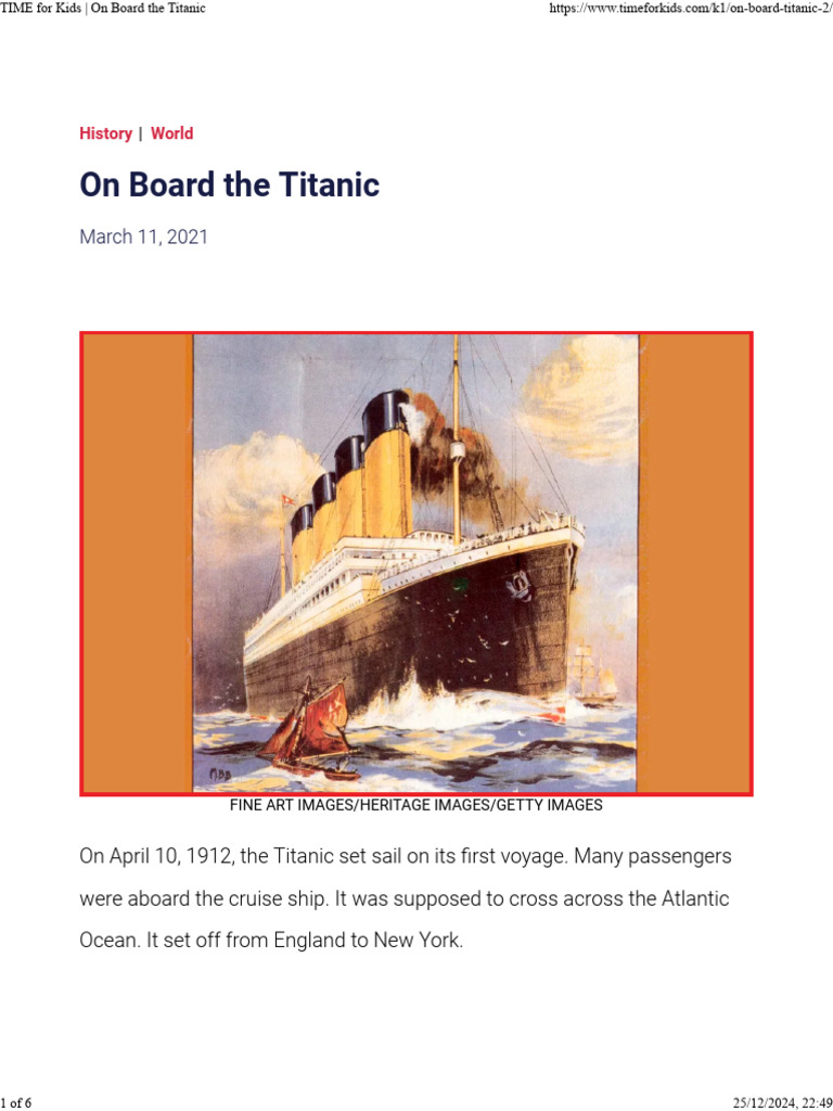 TIME For Kids - On Board The Titanic | PDF | Passenger Ships | Ships