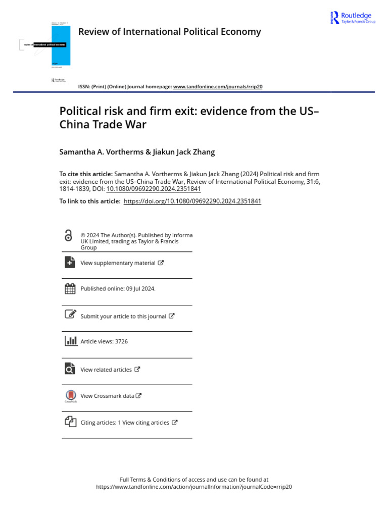 Political Risk and Firm Exit in Trade War | PDF | Risk | Foreign Direct ...