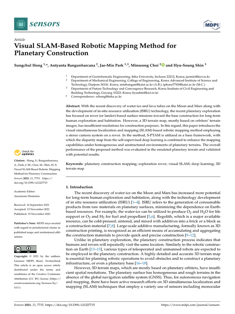 Visual SLAM-Based Robotic Mapping Method For Planetary Construction ...