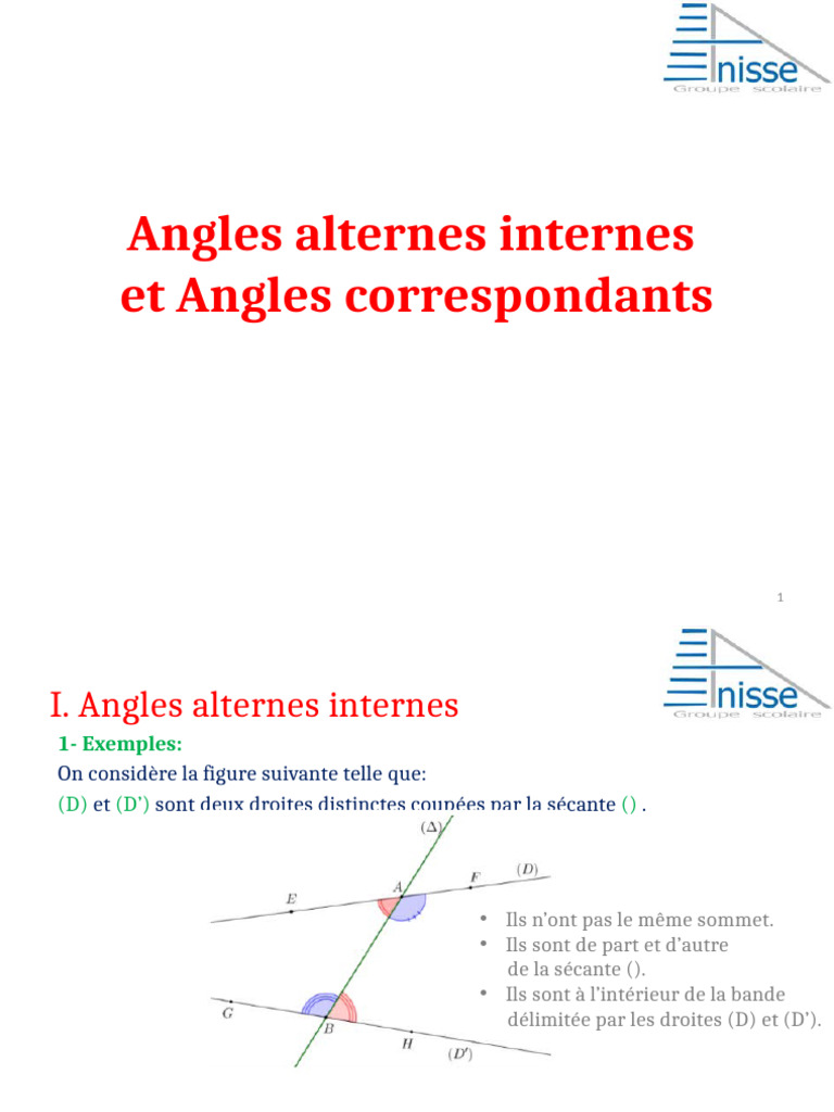 Angles Alternes Internes & Angles Correspondants | PDF | Triangle ...