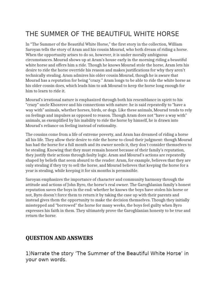 THE SUMMER OF THE BEAUTIFUL WHITE HORSE | PDF