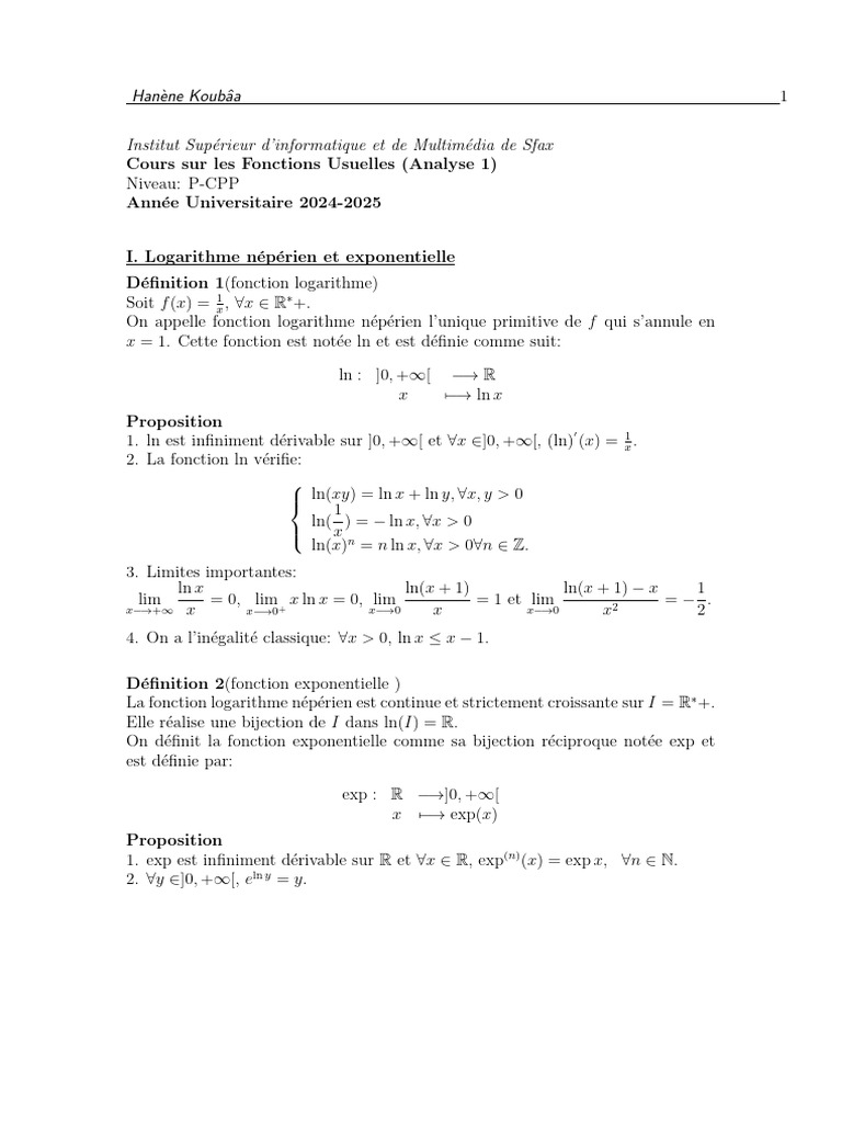 Limites et propriétés du logarithme ln | PDF | Mathématiques ...