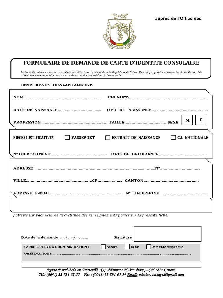 Demande de Carte Consulaire Guinée | PDF | Mission diplomatique | Passeport