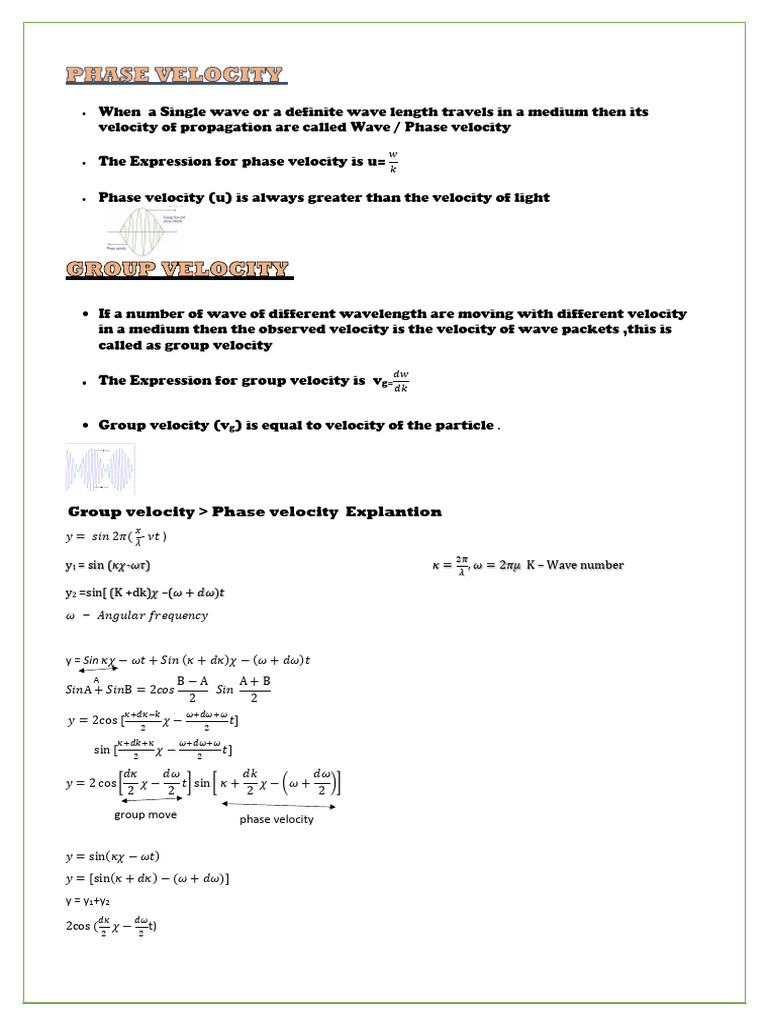 Wave and Phase Velocity Explained | PDF | Waves | Wavelength