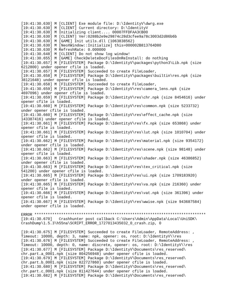 IdentityV Client Initialization Log | PDF | Json | Computing
