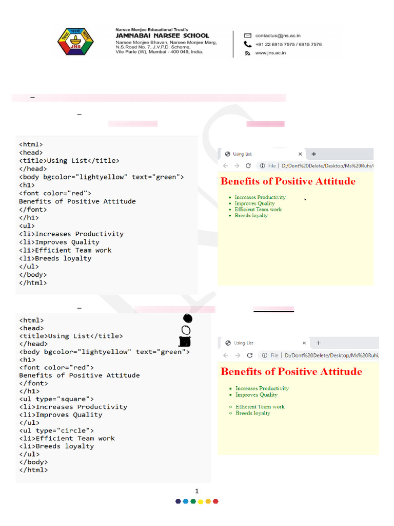 JH EcampusUpload SubjectNote Grade 7 CH 8 Advanced Features of HTML ...