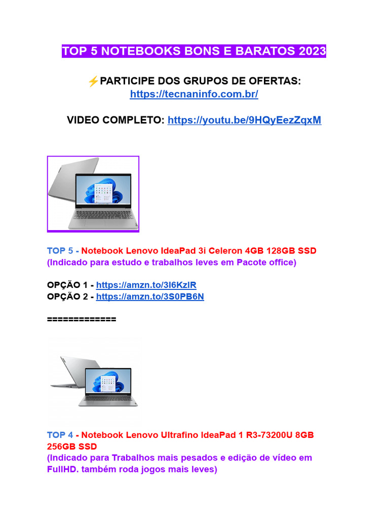Melhores Notebooks Baratos 2023 | PDF