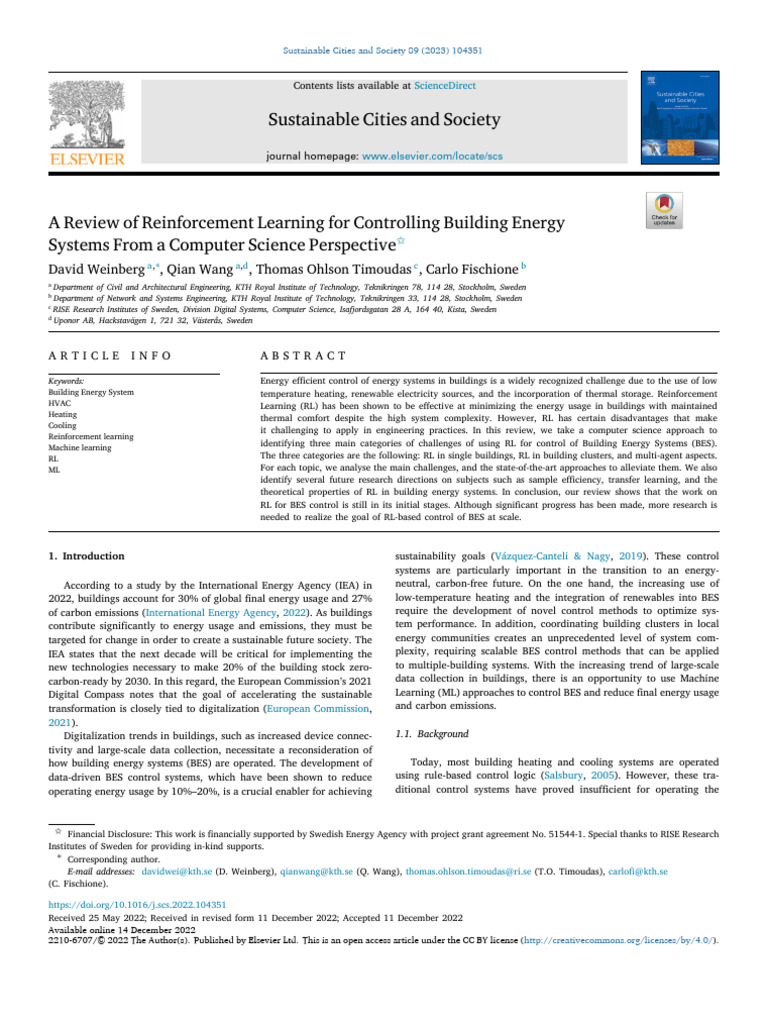 5.a Review of Reinforcement Learning For Controlling Building Energy ...