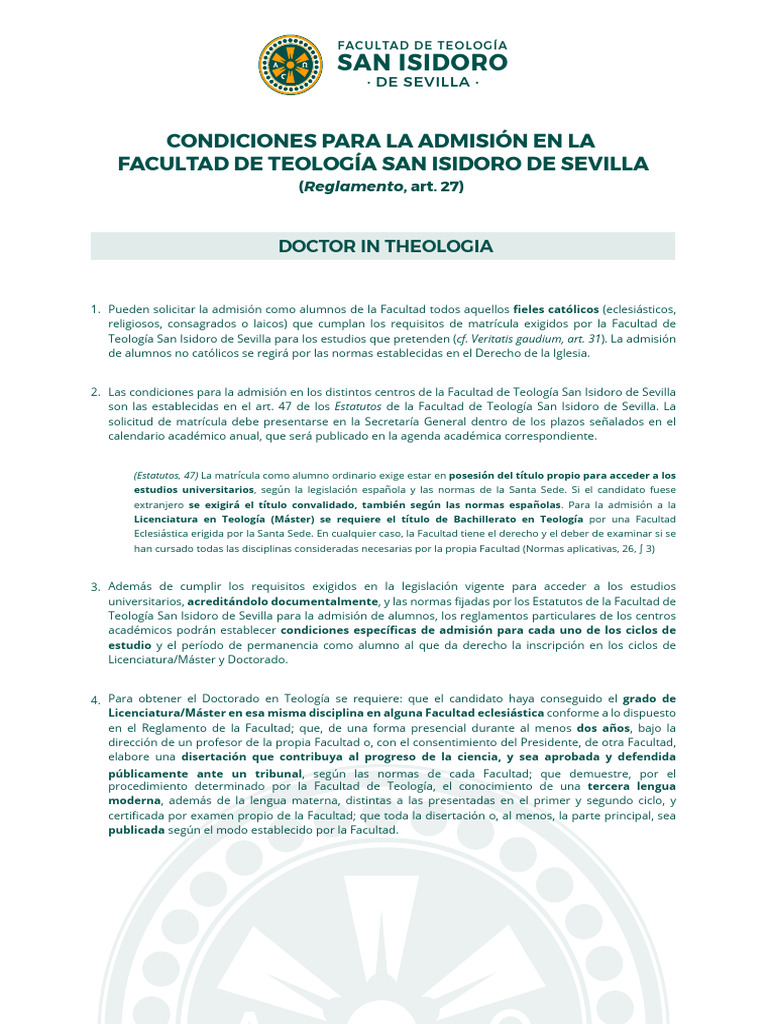 Condiciones para La Admision en La Facultad Doctor | PDF | Doctorado