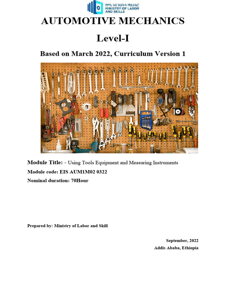 Automotive Mechanics Level-I: Based On March 2022, Curriculum Version 1 ...