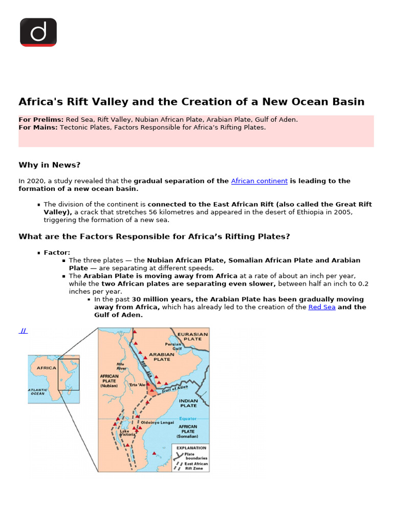 Africa's Rift Valley: New Ocean Formation | PDF | Rift | Geology