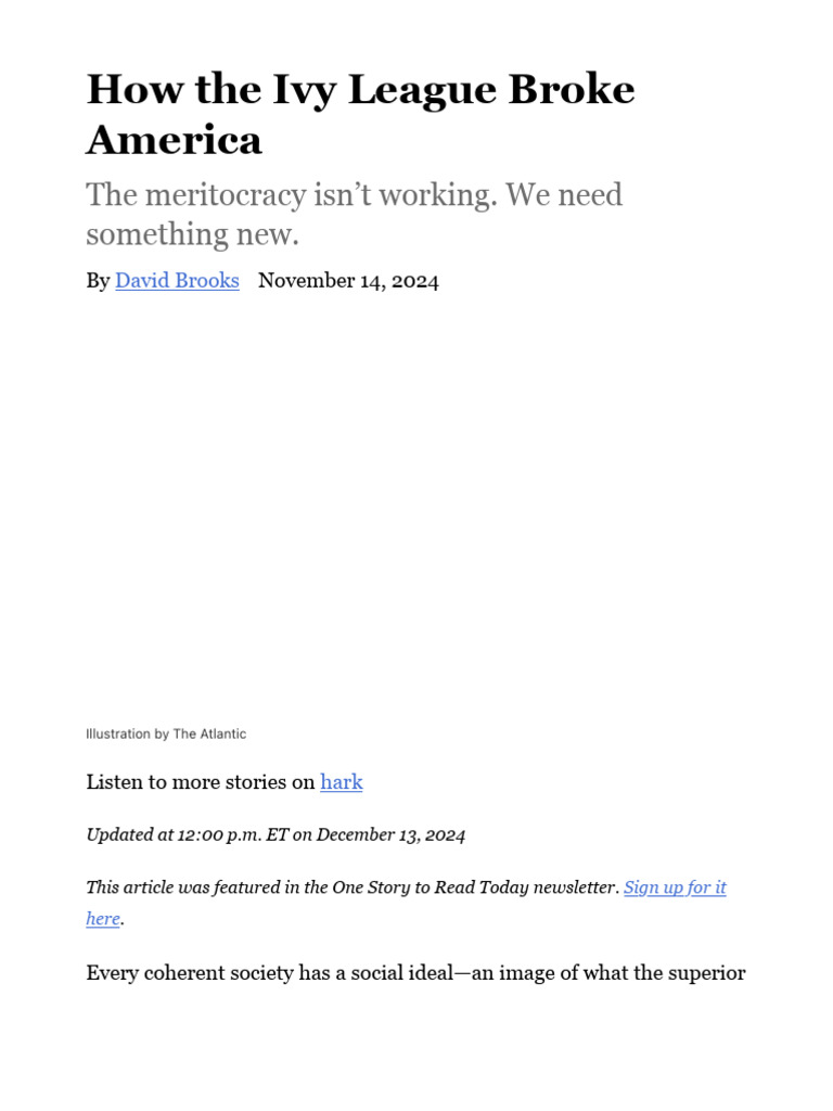 How Ivy League Admissions Broke America The Atlantic PDF Ivy League Political Science
