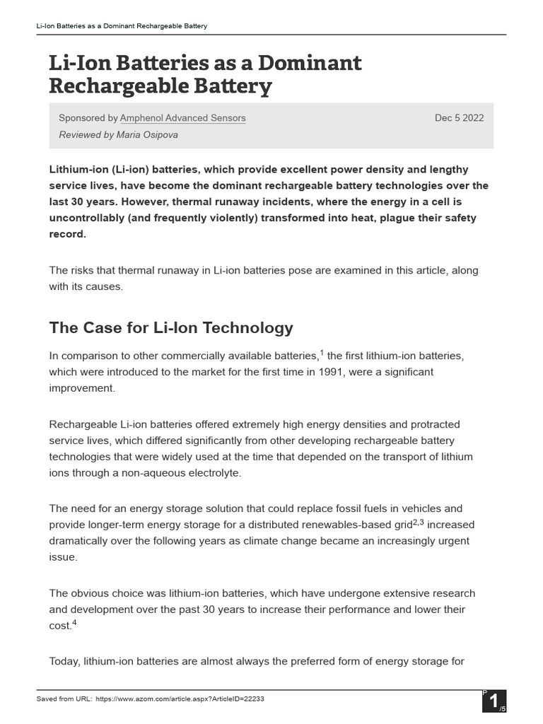 Li Ion Batteries As A Dominant Rechargeable Battery | PDF | Lithium Ion ...