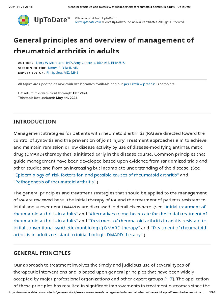 General Principles and Overview of Management of Rheumatoid Arthritis ...