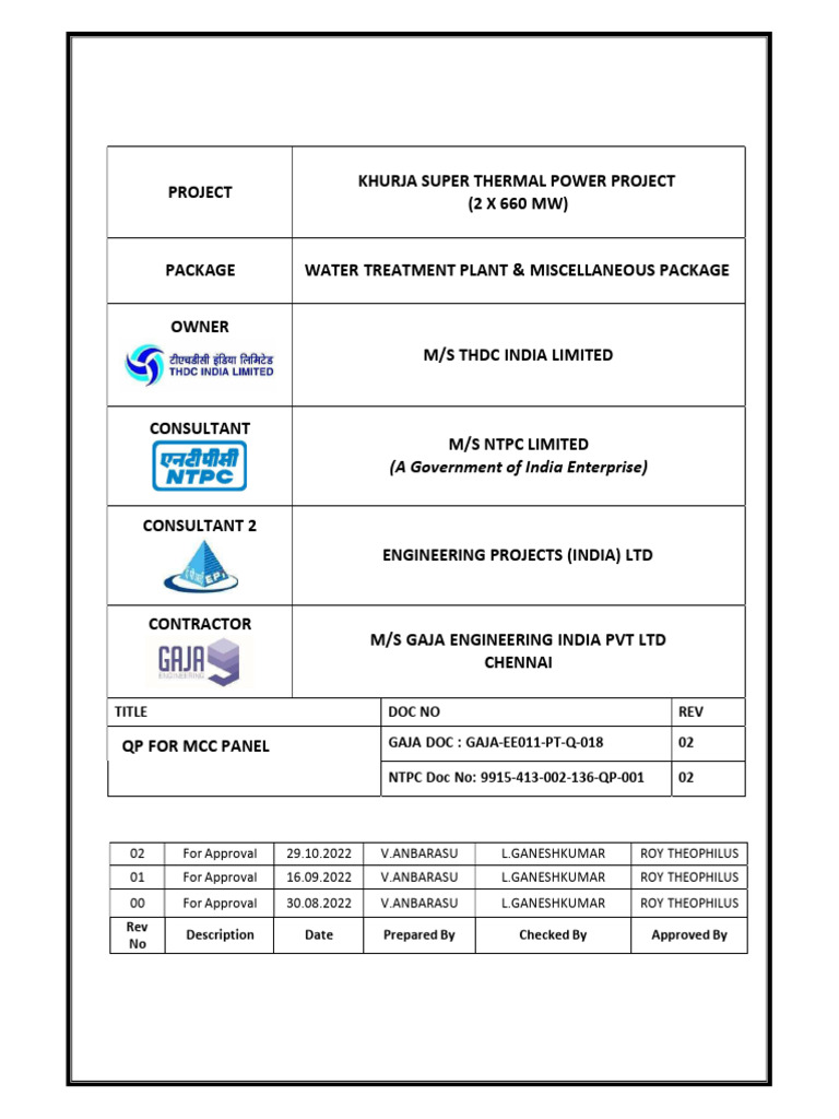 QAP for MCC Panel - Khurja Project | PDF | Electrical Equipment ...