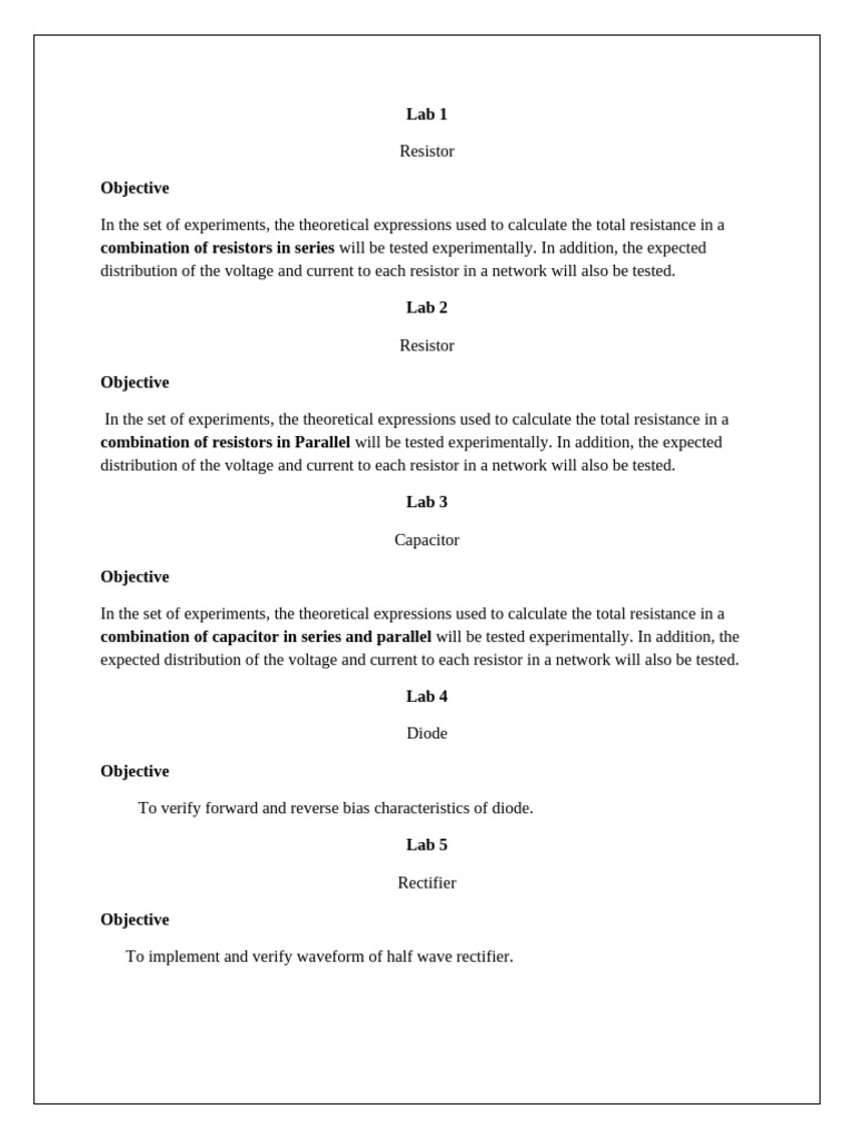 Resistor, Capacitor, Diode Labs Overview | PDF