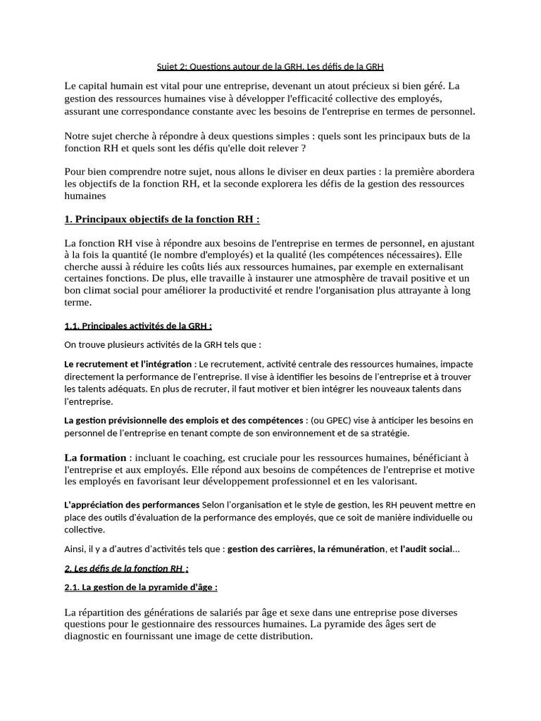 Défis et objectifs de la GRH moderne | PDF | Gestion des ressources ...