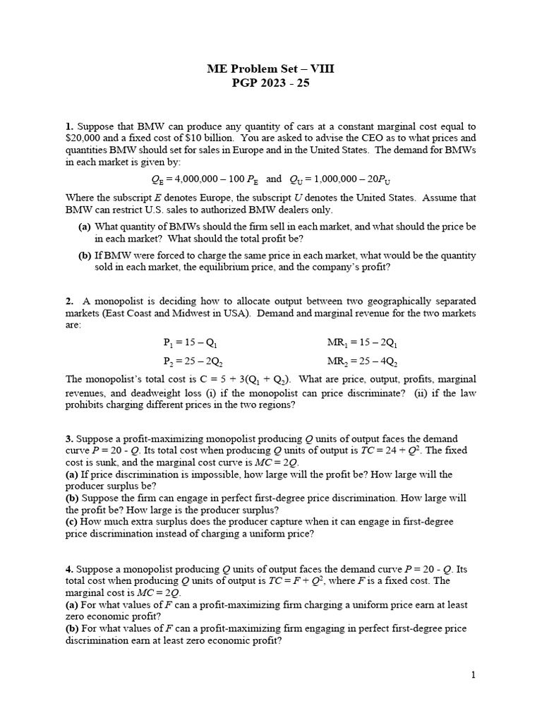 Me 2023 problem set 8 pdf monopoly profit economics 