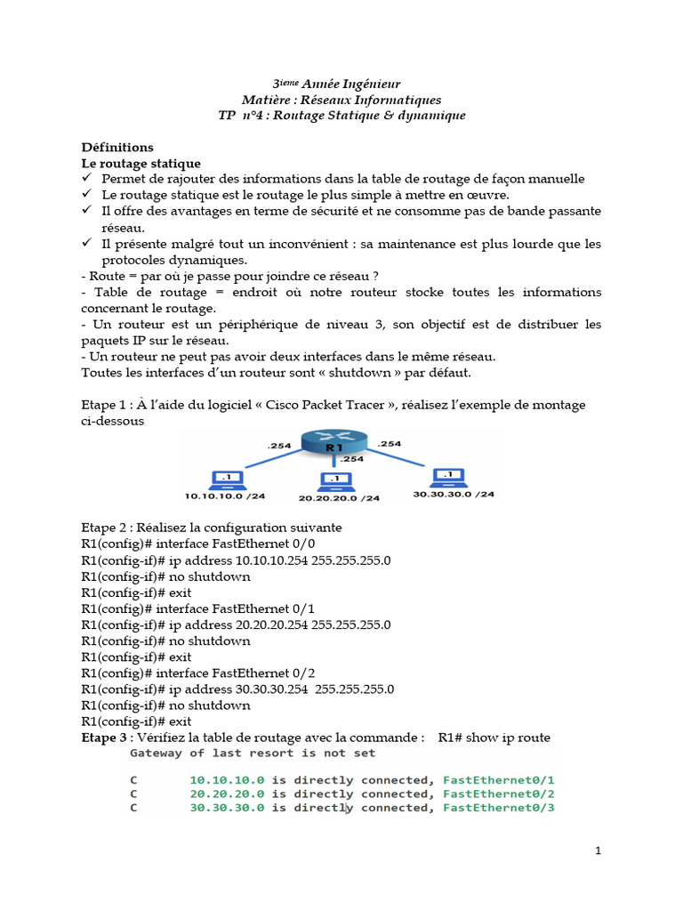 Routage Statique et Dynamique en Réseaux | PDF | Routage | Adresse IP