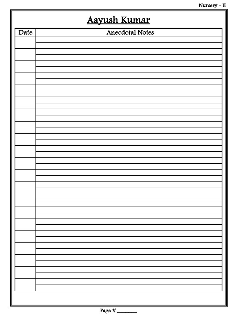 Nursery II Anecdotal Notes Template | PDF