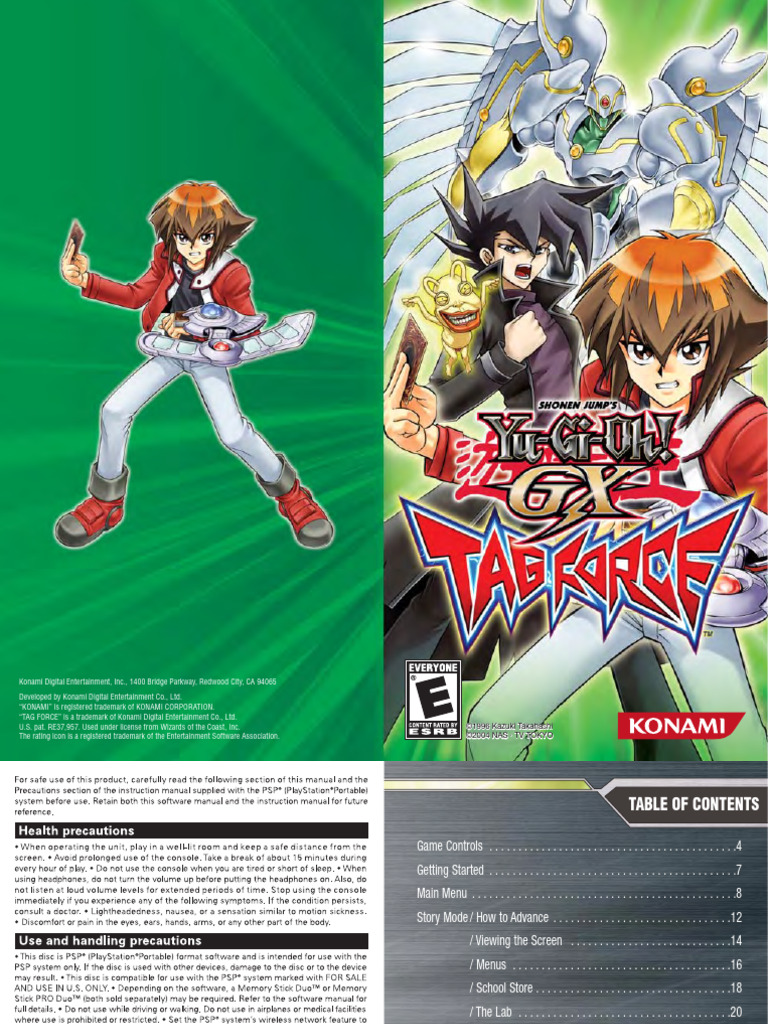 PSP Y!tf PDF Us - QXD (Page B - C) - Yu-Gi-Oh! GX Tag Force Manual | PDF |  Cursor (User Interface) | Menu (Computing)