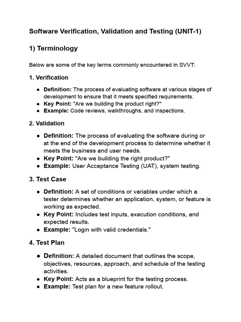 Software Verification, Validation and Testing (UNIT-1) | PDF | Software ...