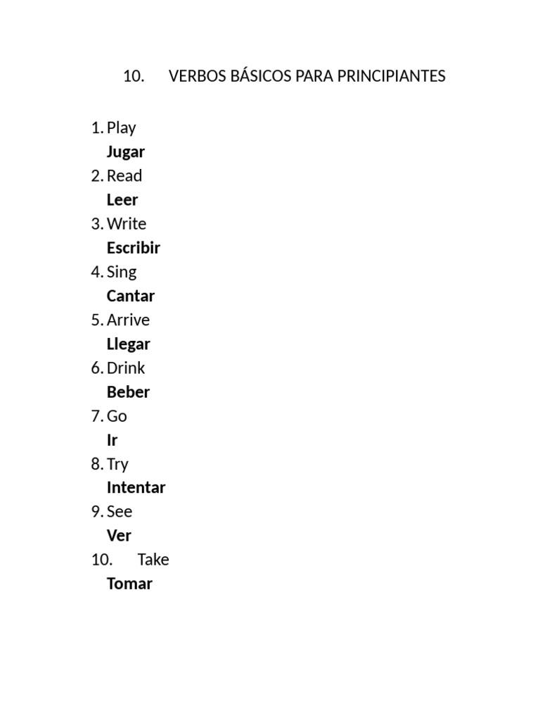 10 Verbos Básico Básicos para Aprender Inglés. | PDF